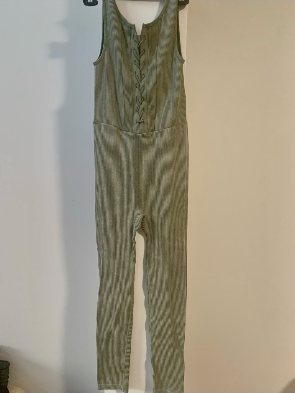Hot Kiss Olive Lace-Up Ribbed Onesie